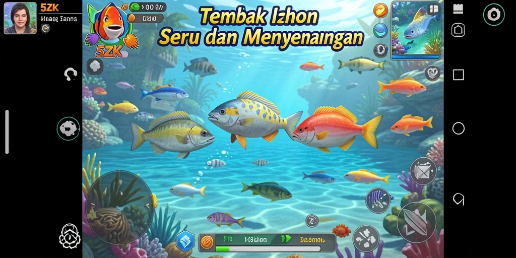 Screenshot gameplay 5ZK menunjukkan aksi menangkap ikan yang seru dan interaktif.