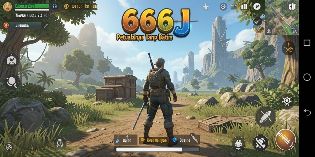 Gameplay 666J yang menampilkan petualangan dalam dunia terbuka.