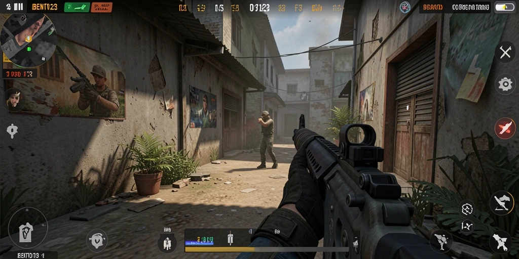Screenshot intensitas pertempuran dalam game FPS BENTO123.
