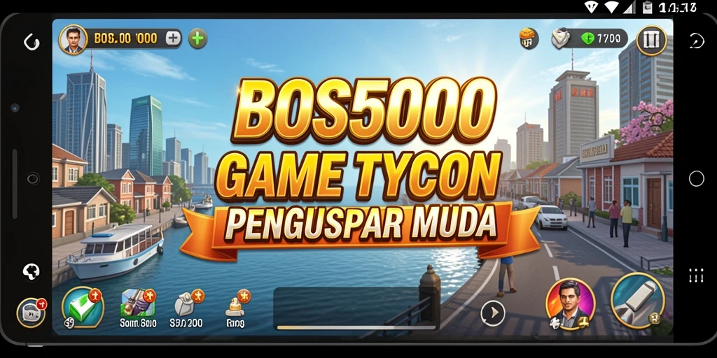 Tampilan gameplay mendebarkan dalam BOS5000, menunjukkan suasana bisnis yang dinamis.