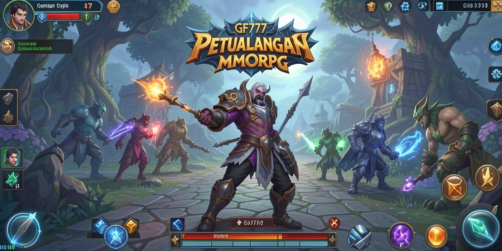Screenshot gameplay GF777 menampilkan pertempuran epik di dunia MMORPG.