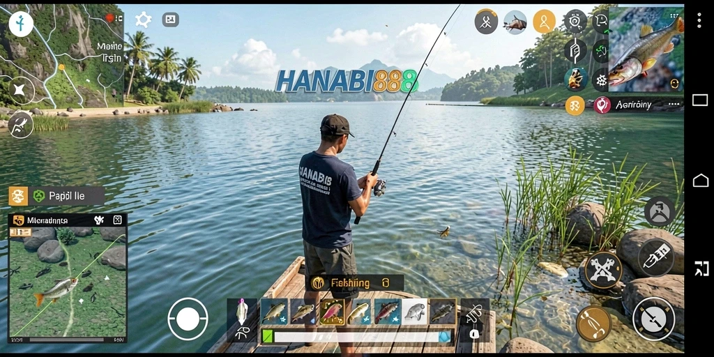 Screenshot gameplay <strong>HANABI88</strong> menampilkan pengalaman memancing yang seru.