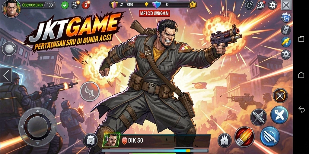 Screenshot utama menampilkan aksi seru dalam JKTGAME.