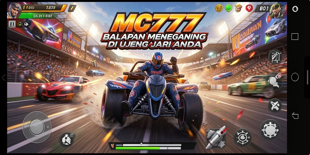 Tampilan gameplay <strong>MC777</strong> yang mendebarkan dan penuh aksi saat balapan.