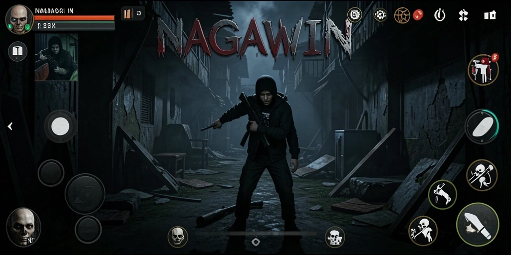 Screenshot gameplay NAGAWIN menampilkan suasana Horror yang mencekam.