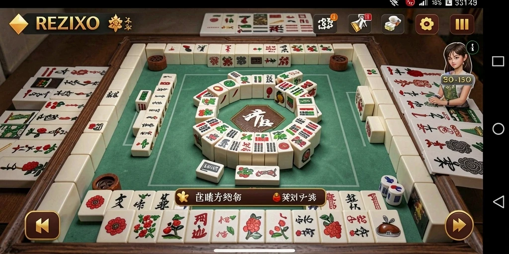 Screenshot gameplay REZIXO yang menampilkan suasana Mahjong yang seru.