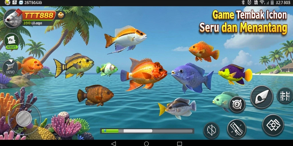 Tampilan gameplay seru dalam TTT888 saat menembak ikan.