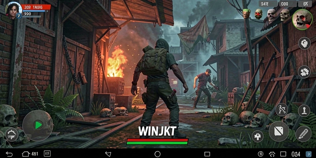 Tampilan gameplay WINJKT yang mencekam dan penuh aksi horor.