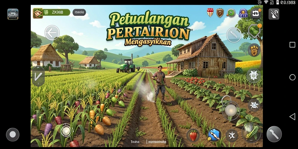 Tangkapan layar menunjukkan gameplay seru di <strong>ZK988</strong> dengan aktivitas pertanian yang menarik.